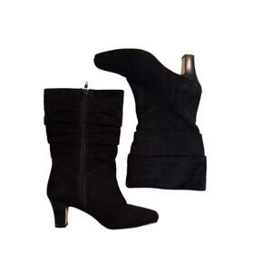 Fitzwell Black Suede High Heel Boots with Zip Closure